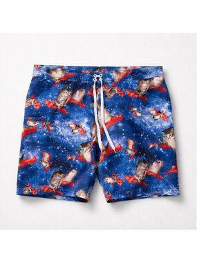 Black Matter Board Shorts Hot Topic Blue Cats Bacon Swim Trunks XL